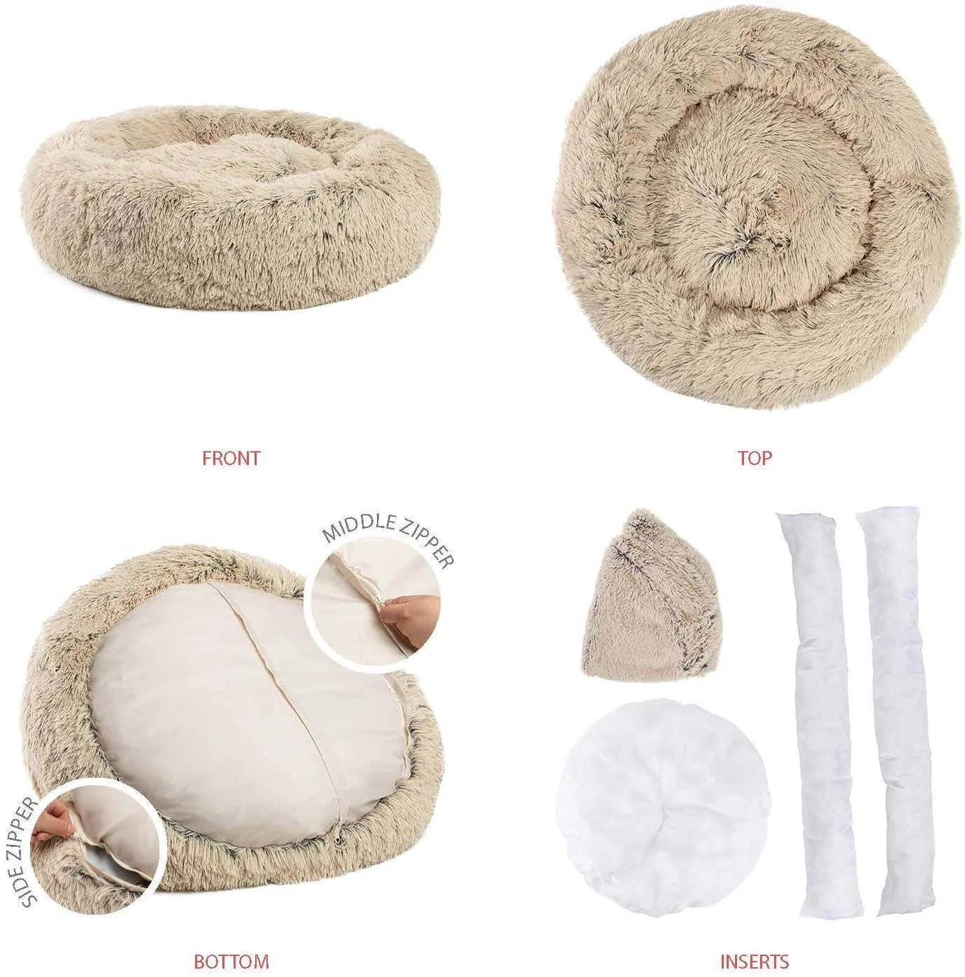 Best Friends by Sheri Calming Shag Donut Cuddler Pet Bed - Taupe - Medium