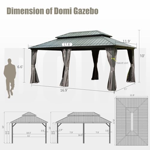 Domi 10’ x 10’ Hardtop Gazebo Metal Frame Canopy with Netting & Curtains