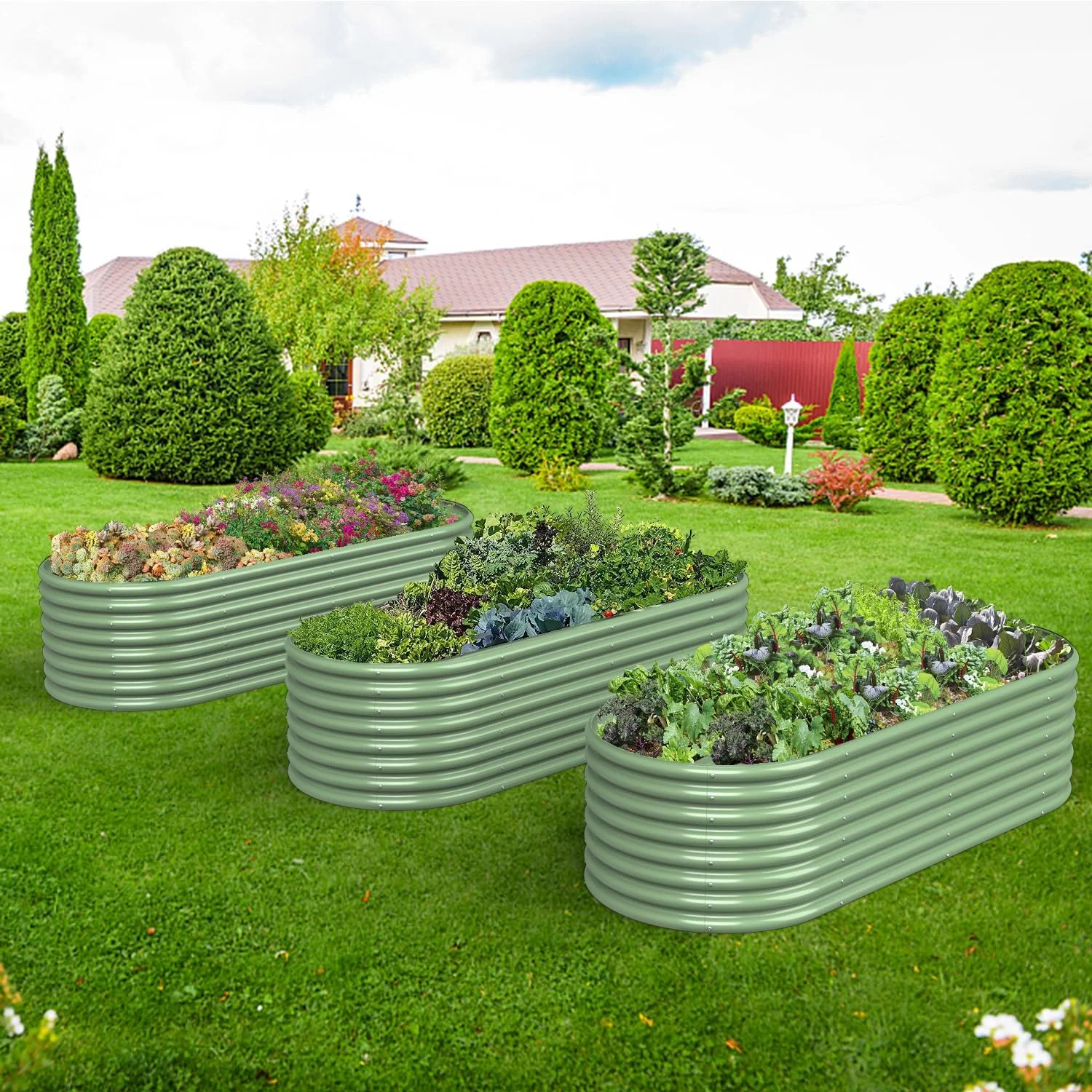 OGKBIR 8FT(L)×4FT(W)×2FT(H) Galvanized Raised Garden Bed Outdoor, Metal Raised Garden Beds for Flower, Raised Planter Box Outdoor for Herb