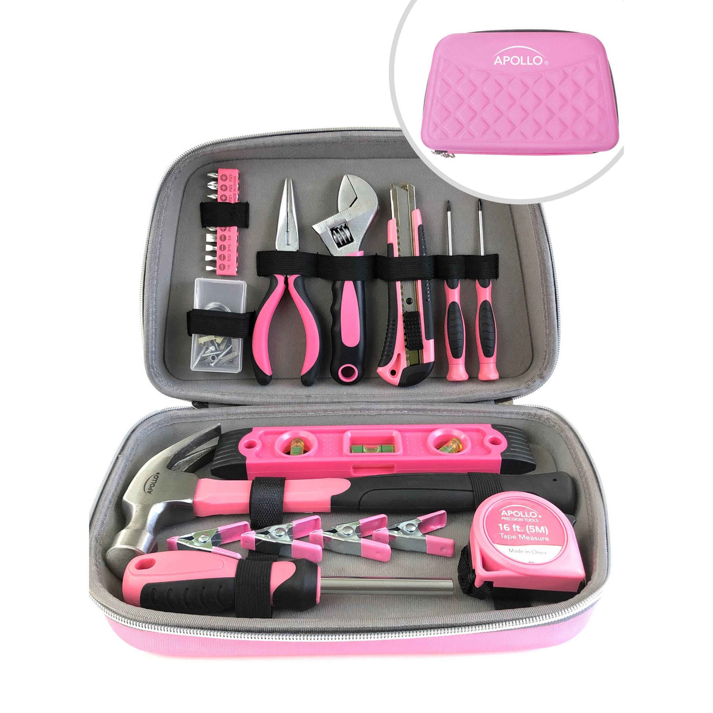 Apollo Tools Dt5016p 63 Piece Household Tool Kit in Zippered Case - Pink