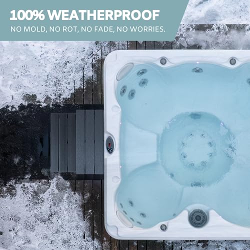 Hot Tub Steps - Wood-Looking Plastic, 100% Waterproof, Gray Non-Slip, Heavy Duty Outdoor Spa Stairs - Multi-Use for Porch, Fits Any Size