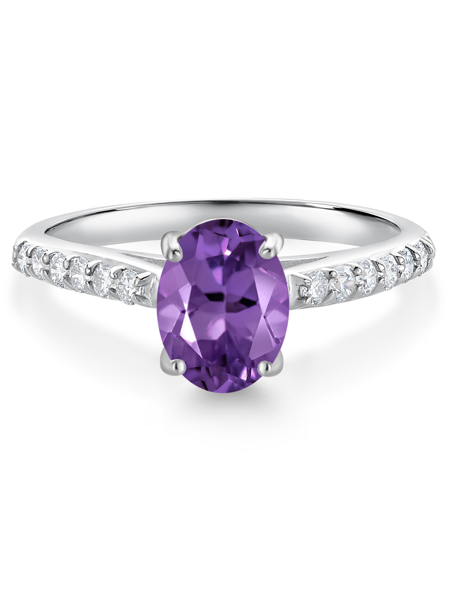 Gem Stone King 10K White Gold Purple Amethyst and White Lab Grown Diamond Engagement Ring For Women (1.33 Cttw, Oval 8X6MM