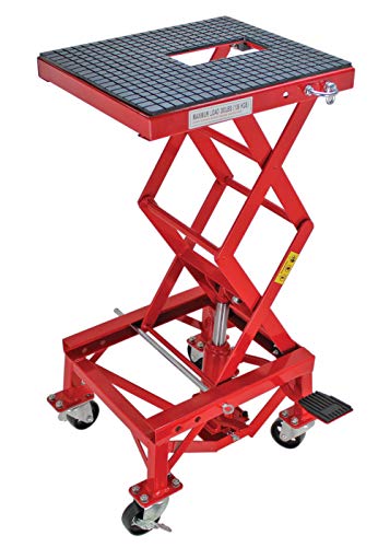 Extreme Max 5001.5083 Ultra-Stabile Hydraulic Motorcycle Lift Table with Foot Pad Lift Function - Raises Bikes from 13.25" to 34"
