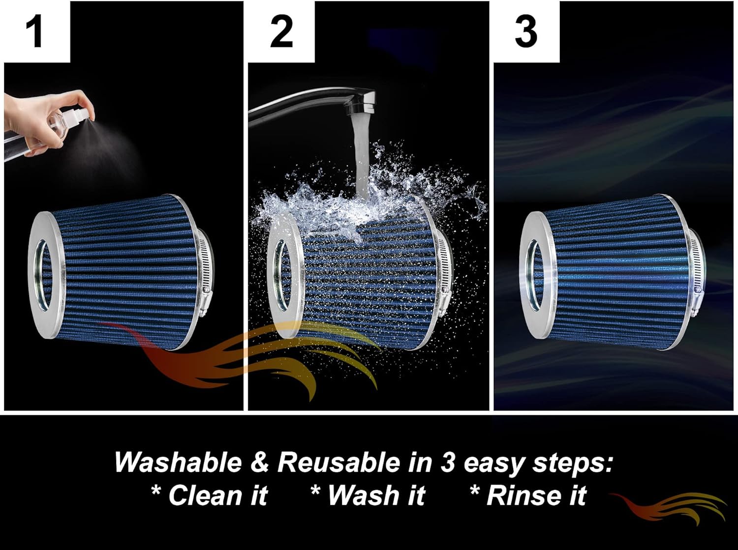 Cold Air Intake System with Heat Shield Kit + Filter Combo BLUE Compatible For 11-14 Ford F150 5.0L V8