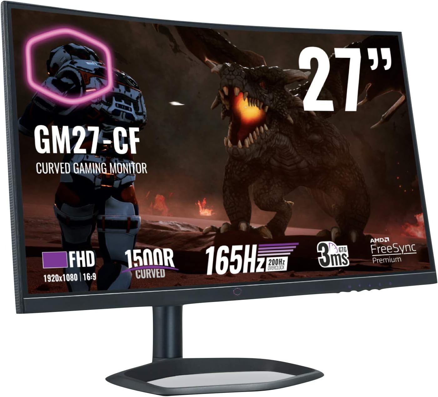 Cooler Master 27 Inch 16:9 Curved PC Gaming Monitor, Ultrawide Frameless Led Full HD 1080P Curve Screen 1500R VA Panel