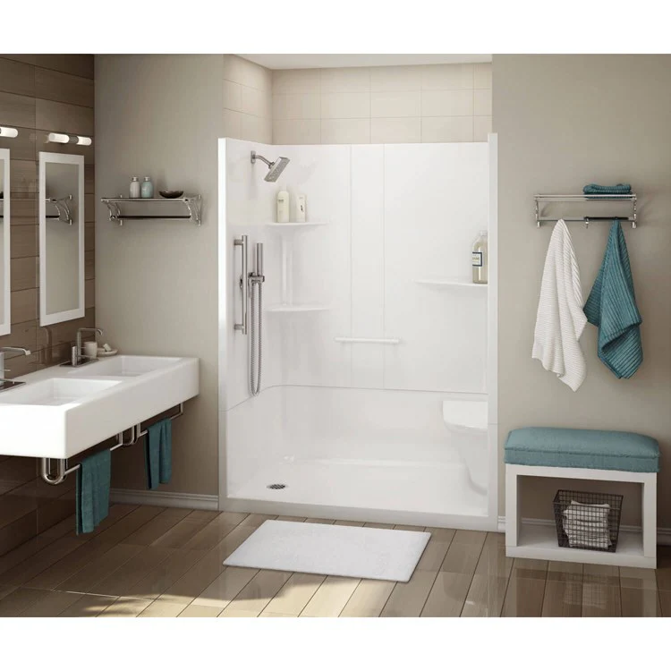 Shower Allia Rectangular 2 Piece White 60 x 34-1/2 Inch Acrylic Left Seat Center Drain