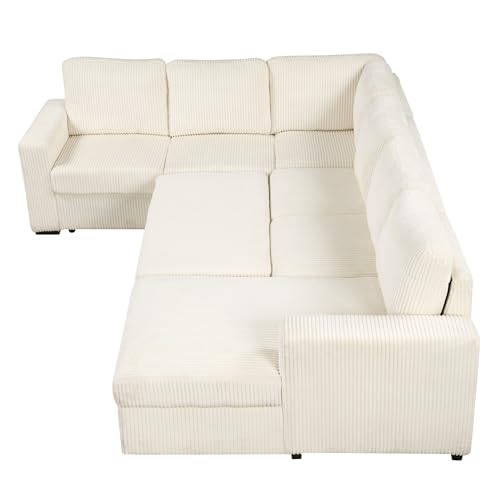 L-Shaped Pull Out Sleep Sofabed,Modern Reversible Sleeper Sectional Sofa Chenille Upholstered Button Tufted Decor with Storage Chaise