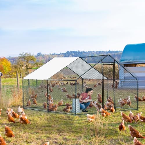 Outvita Chicken Coop, 13×10 FT Large Metal Chicken House, Poultry Habitat Cage with Waterproof Cover