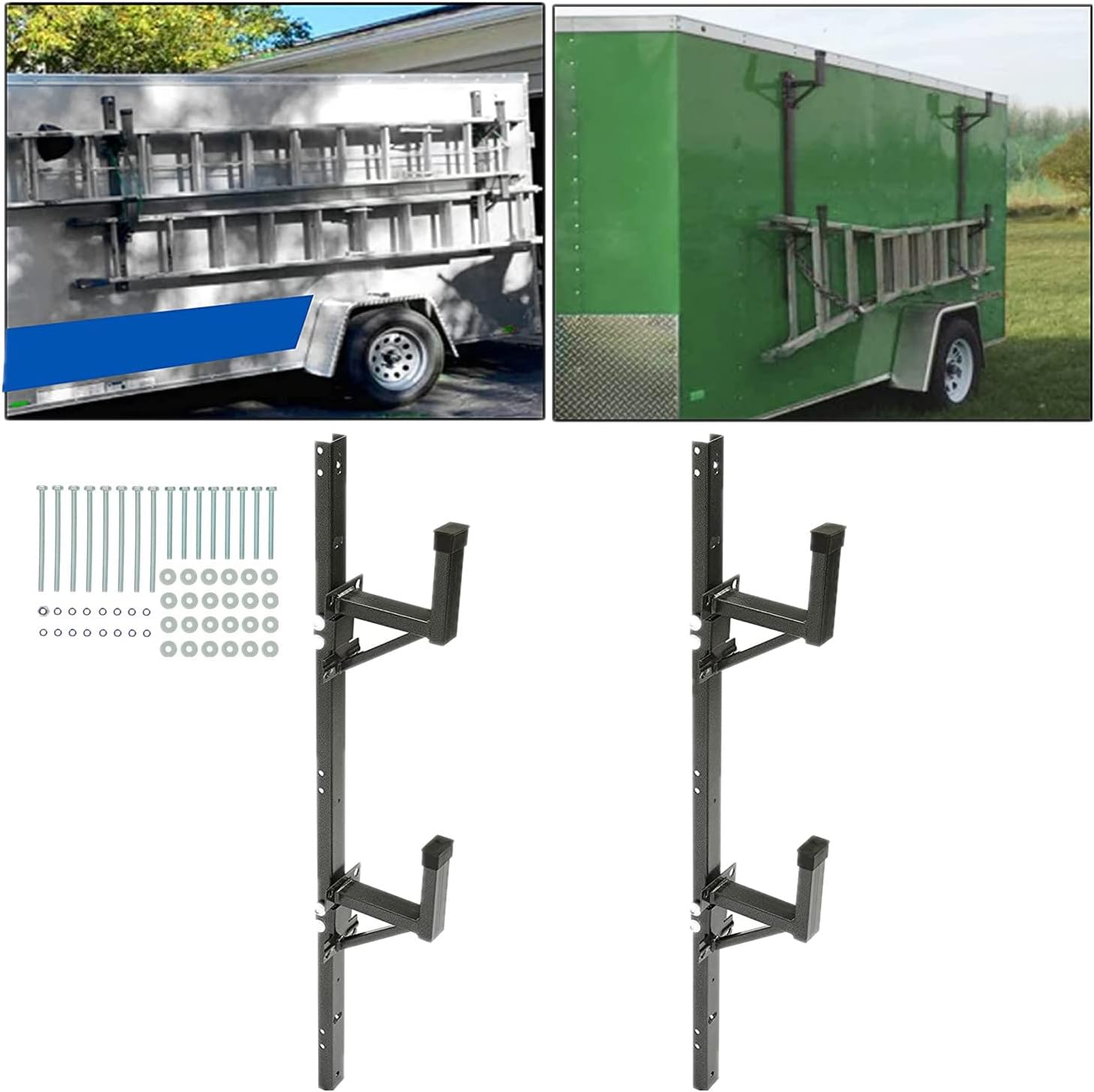 Kojem Adjustable Trailer Ladder Rack Universal Side Mount Trailer Ladder Rack Adjustable Fit for Enclosed Trailer Exterior Side Wall (Carry 2 Ladders)