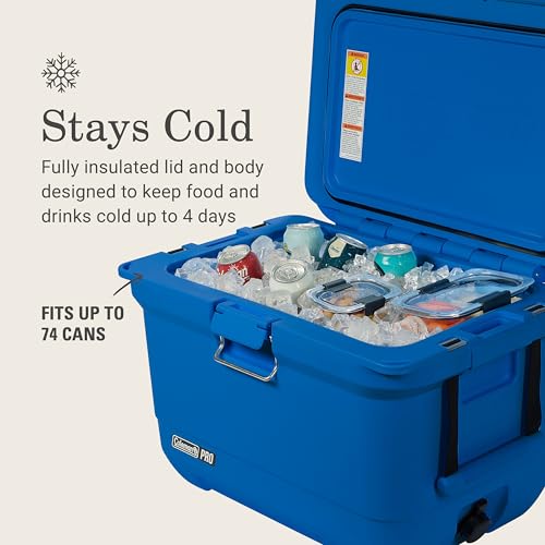 Coleman Pro 55qt Wheeled Ultra-Light Premium Hard Cooler, Extra-Thick Insulation Keeps Ice up to 5 Days, 92-Can Capacity, Heavy-Duty Wheels