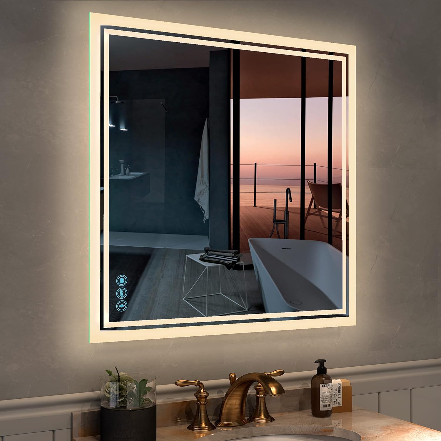 LED Bathroom Mirror for Wall - JORYOO 36x24 Inch Anti-Fog Bathroom Mirror with Lights - Lighted Bathroom Mirror