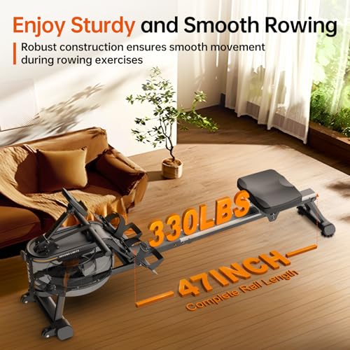 YAMO Water Rowing Machine for Home, Row Machine with 330LB Weight Capacity, Support Bluetooth & Compatible with Apps