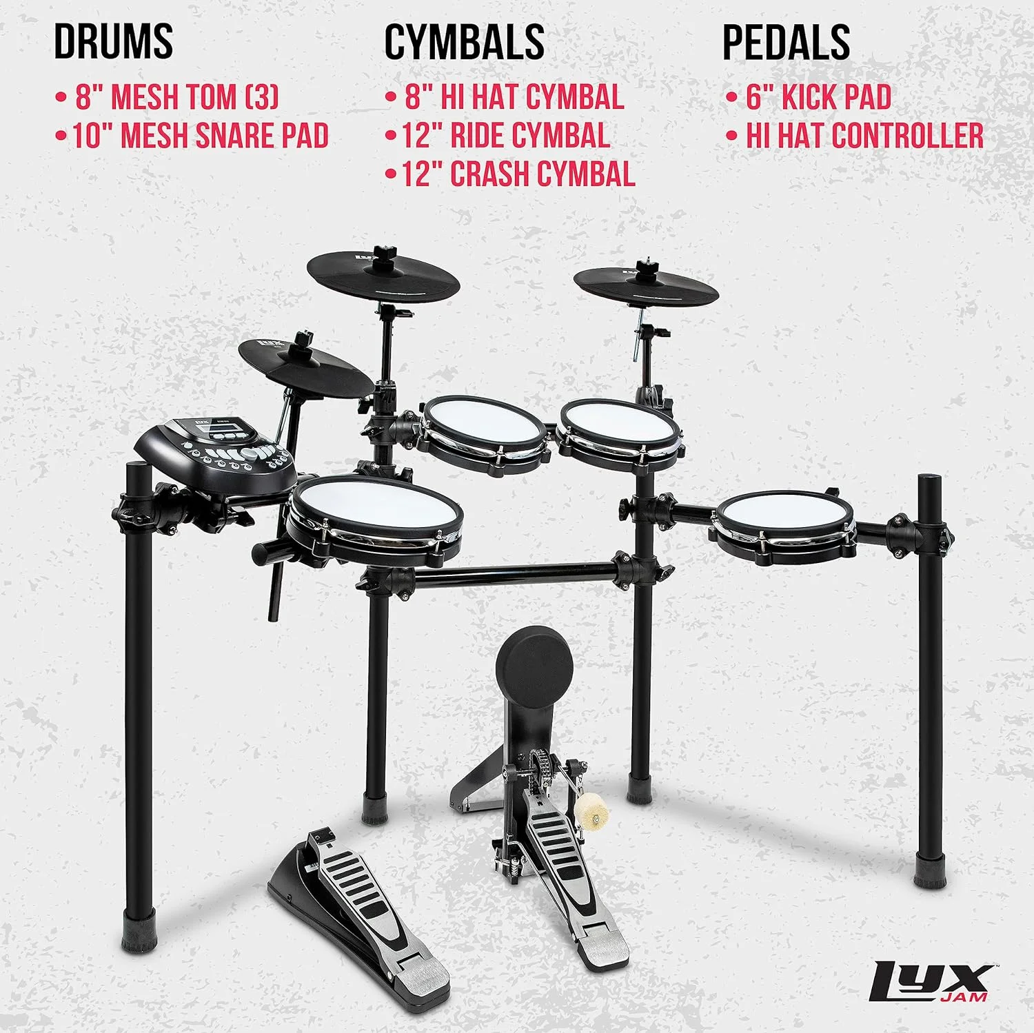 LyxJam 8-Piece Electronic Drum Set, Adult, Professional Electric Drum Set