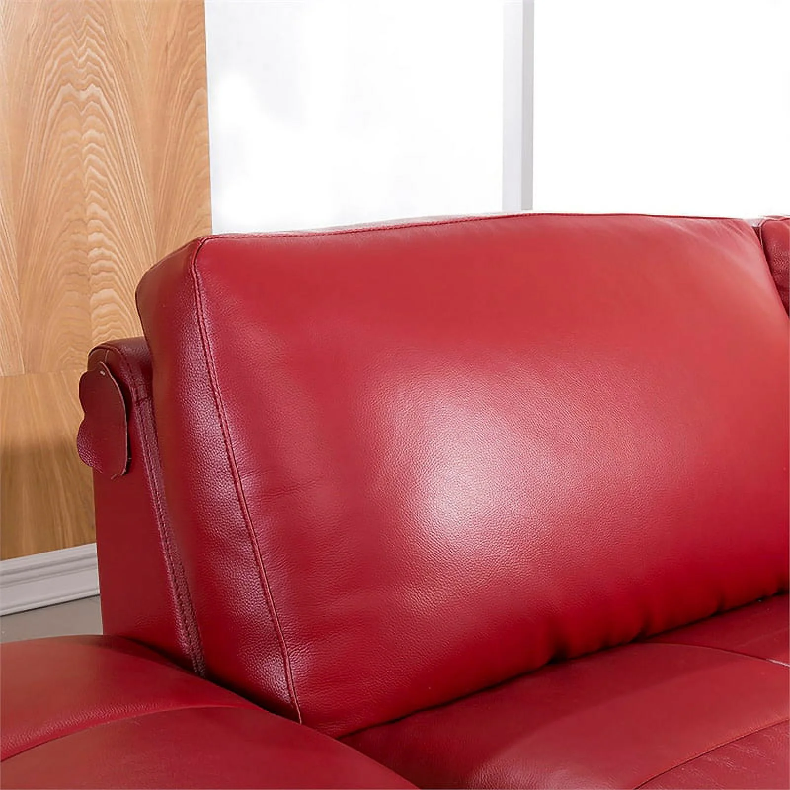 EK-L025 Red Color With Italian Leather Sectional - Left Facing Chaise