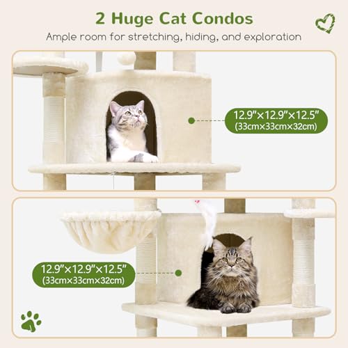 Globlazer Corner Cat Tree for Large Cats, 66inch Tall Curved Series Large Cat Tower for Multiple Indoor Cats with 6 Scratching Posts