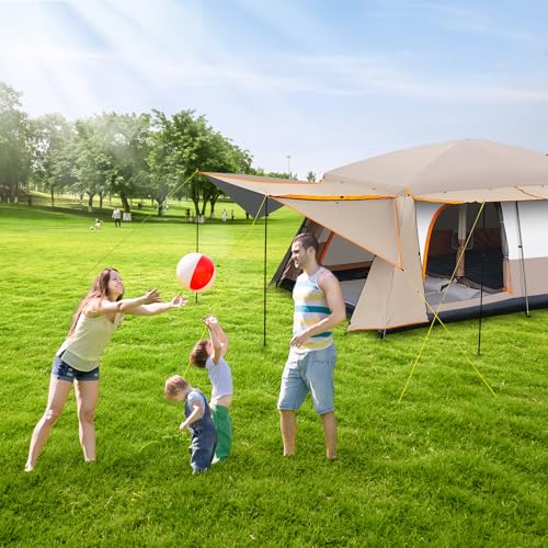 Camping Tent 4-6 Person, Double Layer, Multi-Room Family Cabin Tents with 3 Doors, Mesh Windows, Rainfly & Windproof