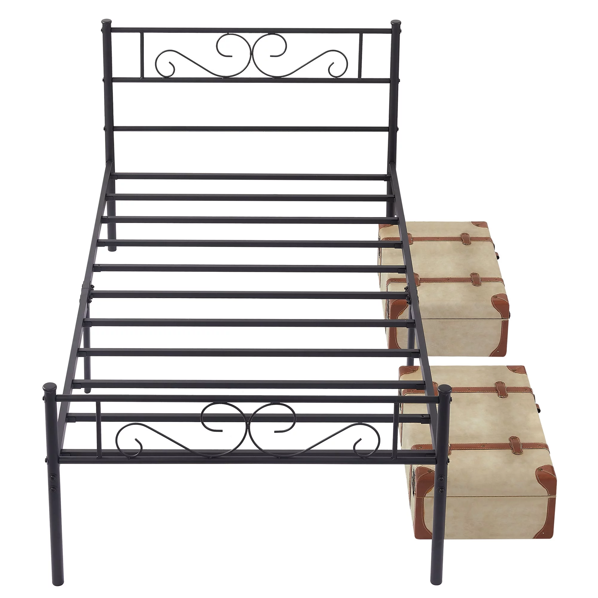 VECELO 3-Piece Bedroom Set with Twin Bed Frame and 2 Black Nightstands