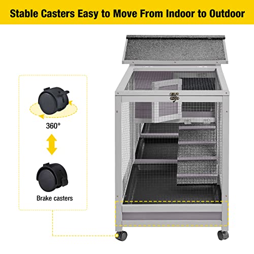 Aivituvin Rabbit Hutch 93.7" Large Rabbit Cage Indoor Outdoor Guinea Pig Cage Chicken Coop on Wheels Bunny Cage with 4 Deep No Leakage Pull Out Tray