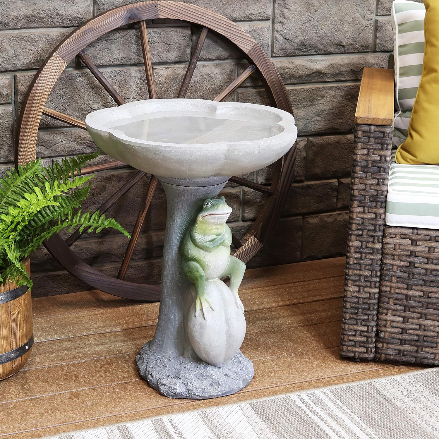 Sunnydaze Whimsical Outdoor Polyresin Bird Bath - Brooding Frog on Stone Garden Bird Bath - Polyresin - 22 Tall - Backyard, Patio, Garden