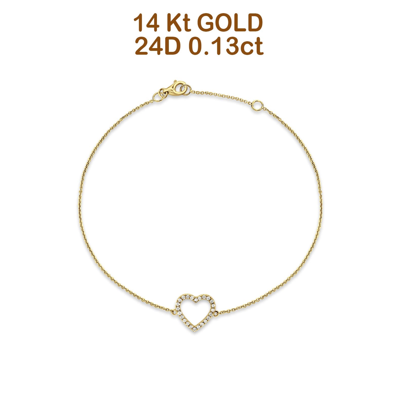 Blue Apple Jewelry Co. Diamond Heart Bracelet 14K Yellow Gold 0.13ct