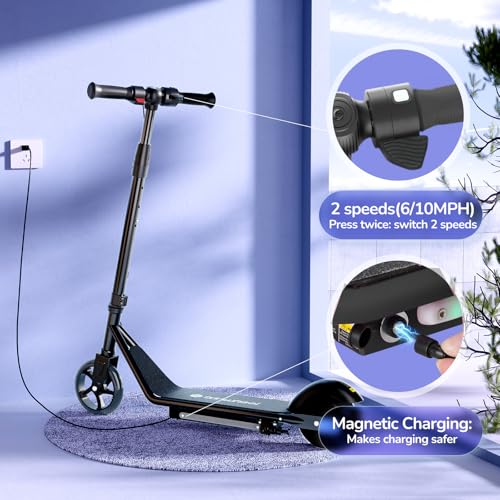 isinwheel S2 Electric Scooter for Kids Ages 6-12,150W Kids Electric Scooter with Adjustable Speed and Height, Colorful Lights, Double Brake