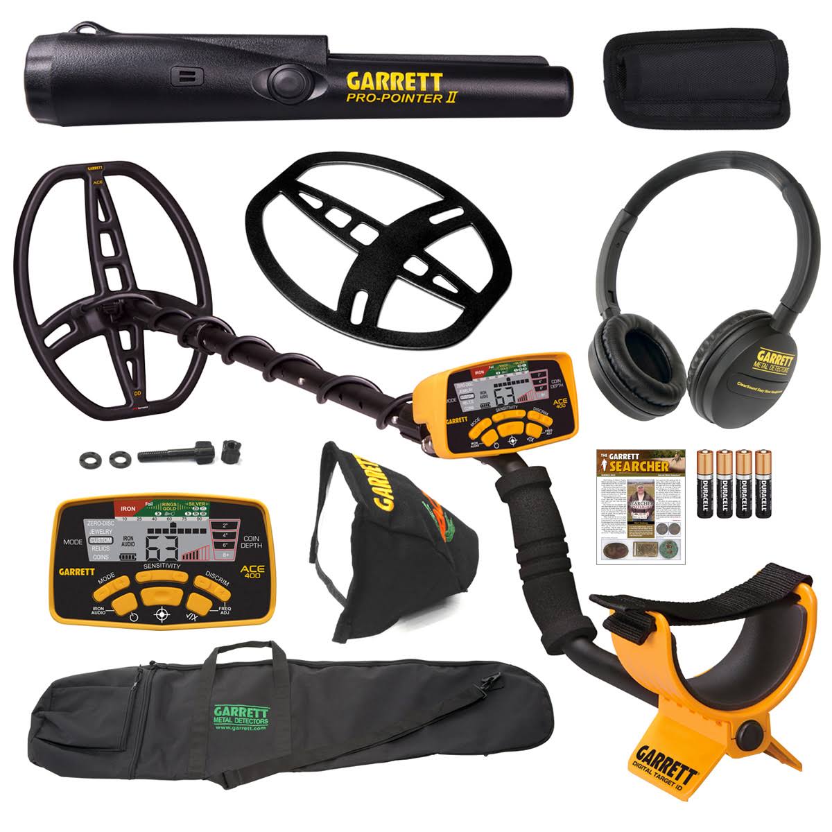 Garrett Ace 400 Metal Detector with Waterproof Coil Pro-Pointer II and Carry Bag