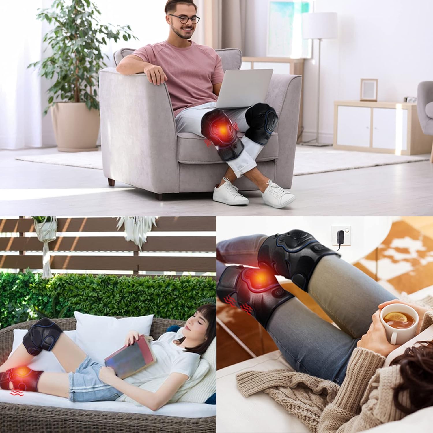 Heated Knee Massager, Heat & Vibration Knee Brace Wrap Electric Heating Pad 5V Warm Knee Care (1 Pair)