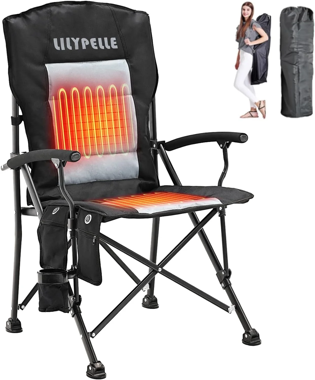 ABORON Heated Camping Chairs, Fully Padded Heavy Duty Folding Chairs for Outside, Supports 400 lbs, Portable Outdoor Camp Chairs for Sport Events