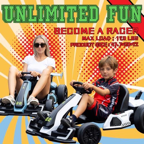 KerryYoo K61 Go Kart Electric Drift Kart Car with Length Adjustable Seat, 24V Outdoor Ride on Toy with 4 Speed Mode