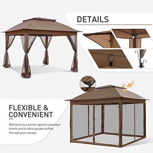 COOS BAY 11x11 Pop Up Instant Gazebo Tent with Mosquito Netting Outdoor Canopy Shelter with 121 Square Feet of Shade (Beige)