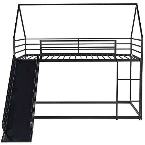 Kids Twin Over Twin Bunk Beds with Slide and Trundle, Solid Wood Bunk Bed Frame with Stairs and Storage