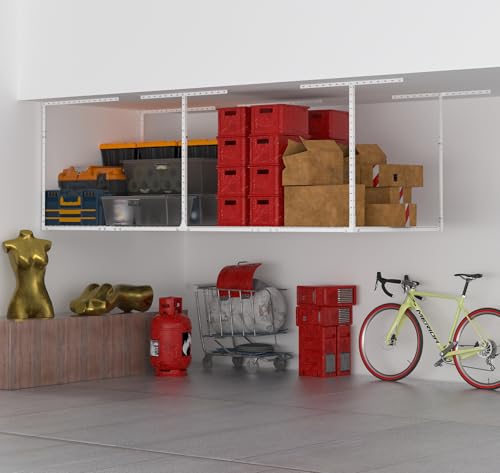 3 x 8FT Overhead Garage Storage Rack,Adjustable Ceiling Storage Racks,Garage Shelving Heavy Duty Storage Organizer System