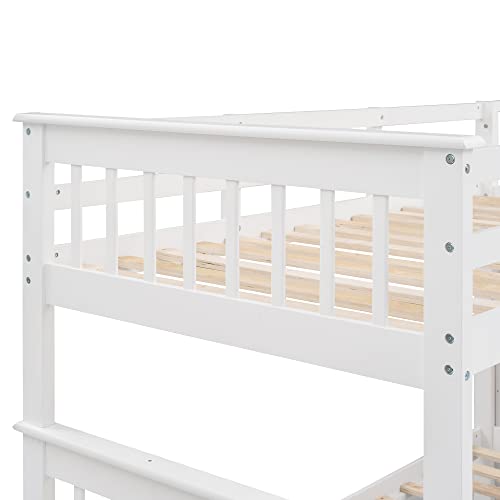 Ball & Cast Twin-Over-Twin Bunk Bed with Twin-Size Trundle and 3 Storage Stairs,Wood Bunkbed w/Full-Length Guardrails,Slat Support
