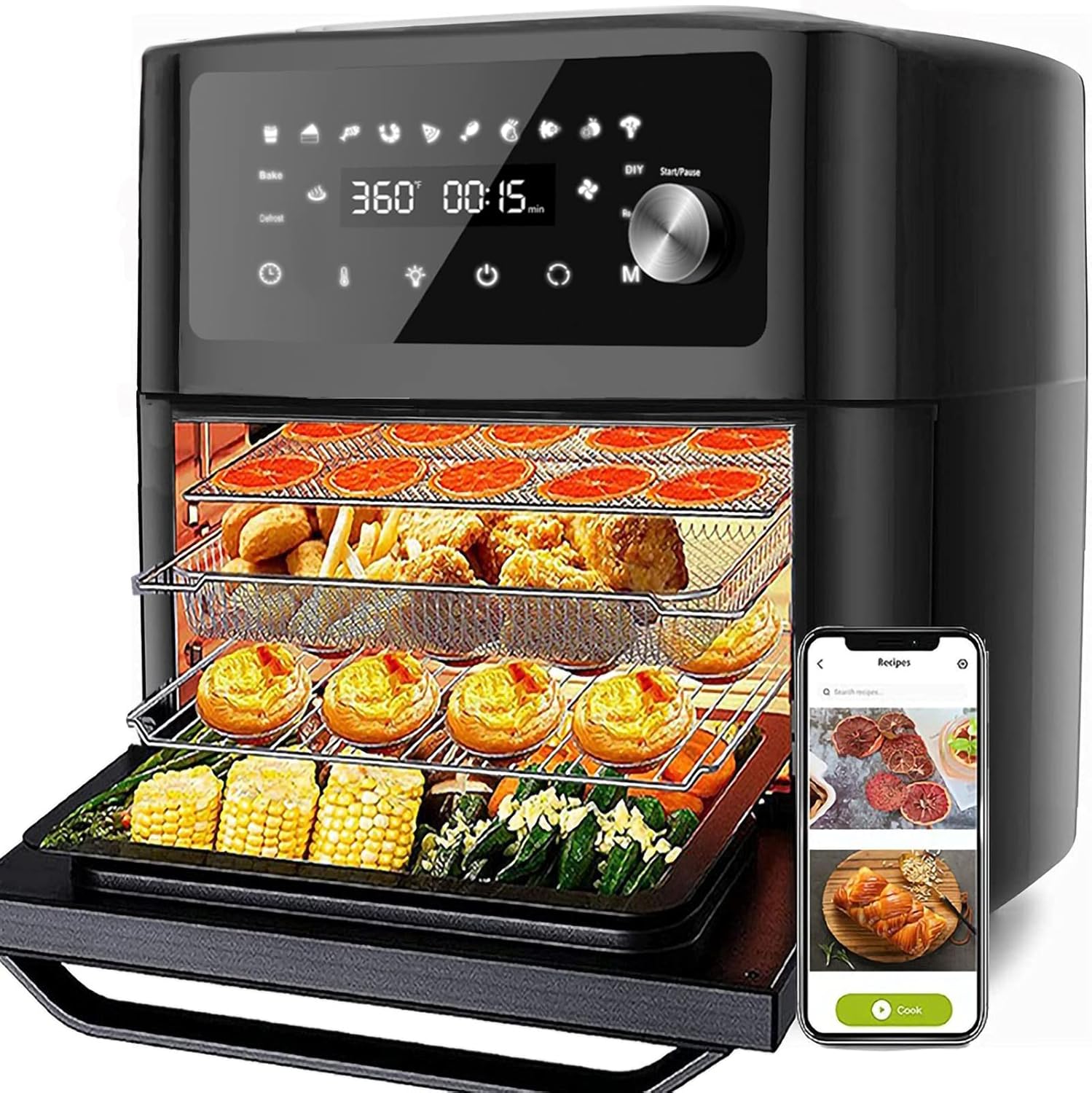 Gevi Air Fryer Toaster Oven Combo, Large Digital LED Screen Convection Oven with Rotisserie and Dehydrator