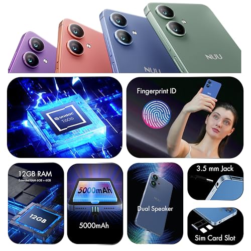 NUU N20 Basic Cell Phone for T-Mobile, Mint, Metro, Qlink, Tello, 12(6+6) GB+128GB,Perfect for Teenagers, Dual SIM 4G, Octa-Core 6.6" 90Hz HD+