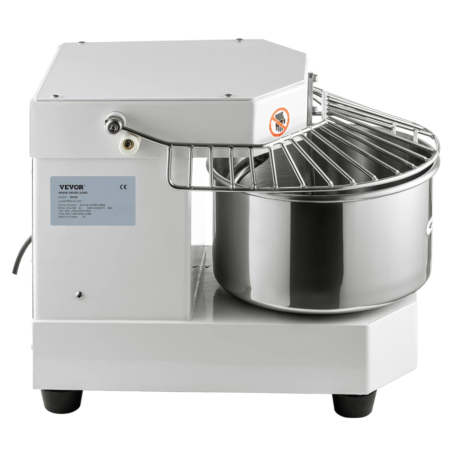 VEVOR Commercial Food Mixer, 7.3Qt Capacity, 450W Dual Rotating Dough Kneading Machine with Food-grade Stainless Steel Bowl