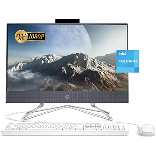 HP 2022 Newest AIO Desktop, 21.5" FHD Display, Intel Celeron G5905T Processor, 12GB RAM, 256GB PCIe SSD, Webcam, DVD-RW, Wi-Fi, HDMI, Bluetooth