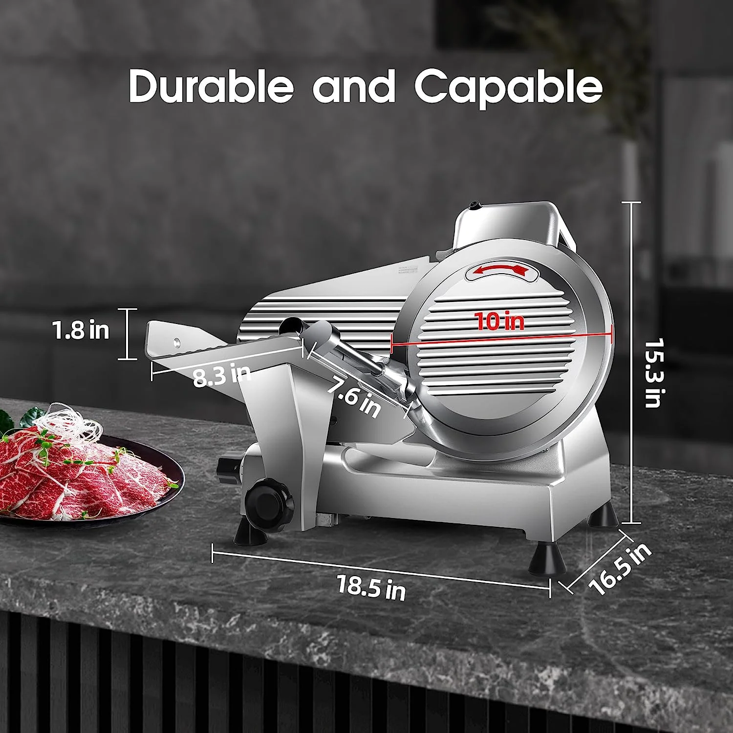 Meat Slicer Machine 10 inch Commercial Meat Slicer 240W Frozen Meat Cheese Deli Slicer Premium Chromium-Plated Steel Blade Semi-Auto Foody Slicer