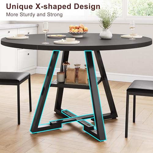 Round Dining Table for 4,Kitchen Dining Room Circle Dinner Pedestal Table,Space Saving Wood Kitchen & Dining Room Furniture (Vintage, 47In)