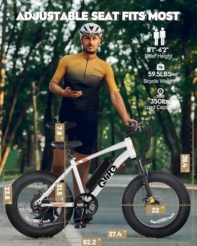 Racer Fat tire Electric Bike for Adults - 28MPH Mountain Ebike with Peak 1200W Brushless Motor, 499Wh Removable Battery