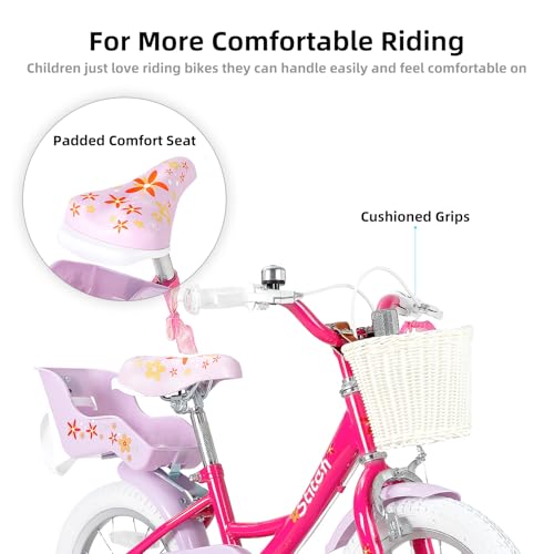 JOYSTAR Unicorn Kids Bike for Girls Ages 2-9 Years Old, 12 14 16 18 Inch Kids Bike with Training Wheels, Doll Seat, Streamers and Basket