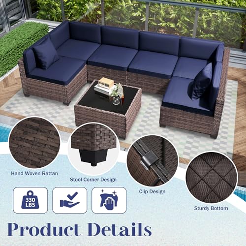 KIGOTY Patio Furniture Set 7 Pieces Conversation Sets, Outdoor Sectional Sofa