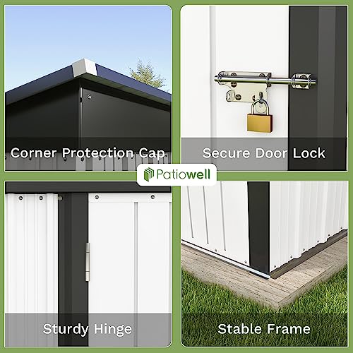 Patiowell 5x3 FT Outdoor Storage Shed, Tool Shed with Sloping Roof and Lockable Door, Metal Shed for Backyard Garden Patio Lawn, Brown