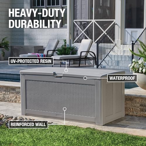 Rubbermaid Extra Large Resin Outdoor Storage Deck Box (134 Gal), Weather Resistant, Gray