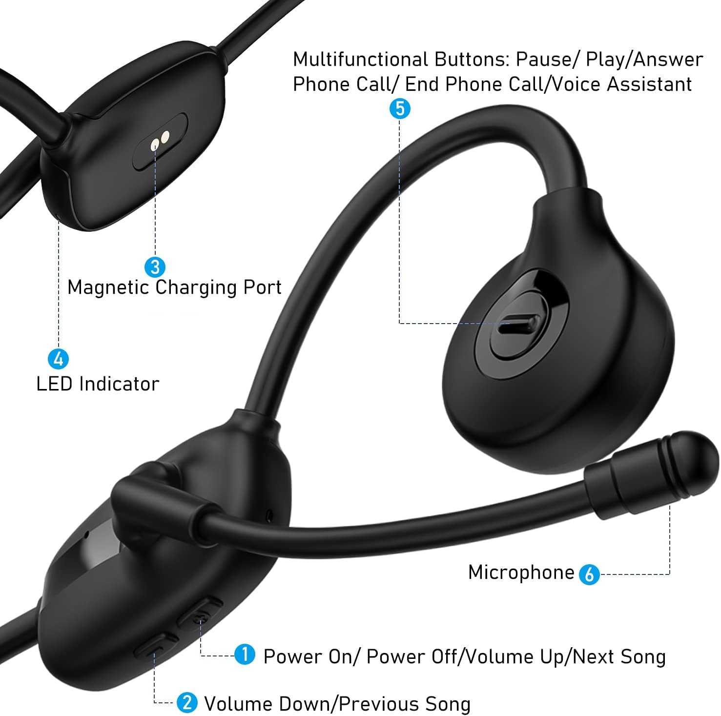 Bone Conduction Headphones with Mic, Bluetooth 5.3 Wireless Headset with Noise Canceling Microphone Boom