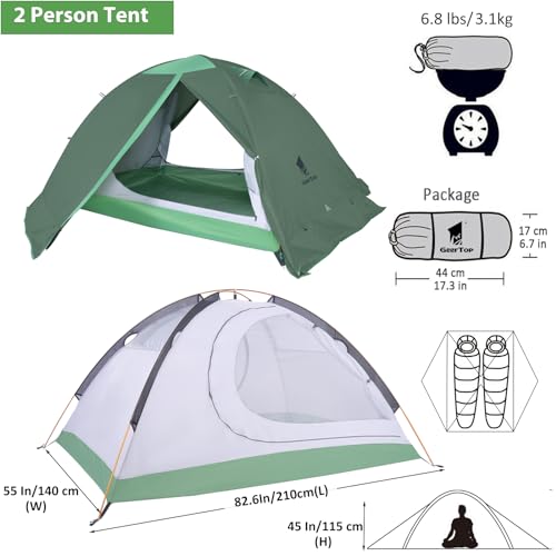 GEERTOP Ultralight 2 Person Backpacking Tent 4 Season Waterproof Camping Tent Double Layer Cold Weather Easy Set Up Tents for Family Camp, Hiking