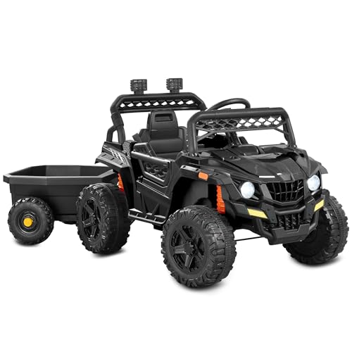 Best Choice Products Kids 12V Electric Ride On UTV Car and Trailer w/Parent Control, LED Lights, 2 Speeds, Bluetooth - Black