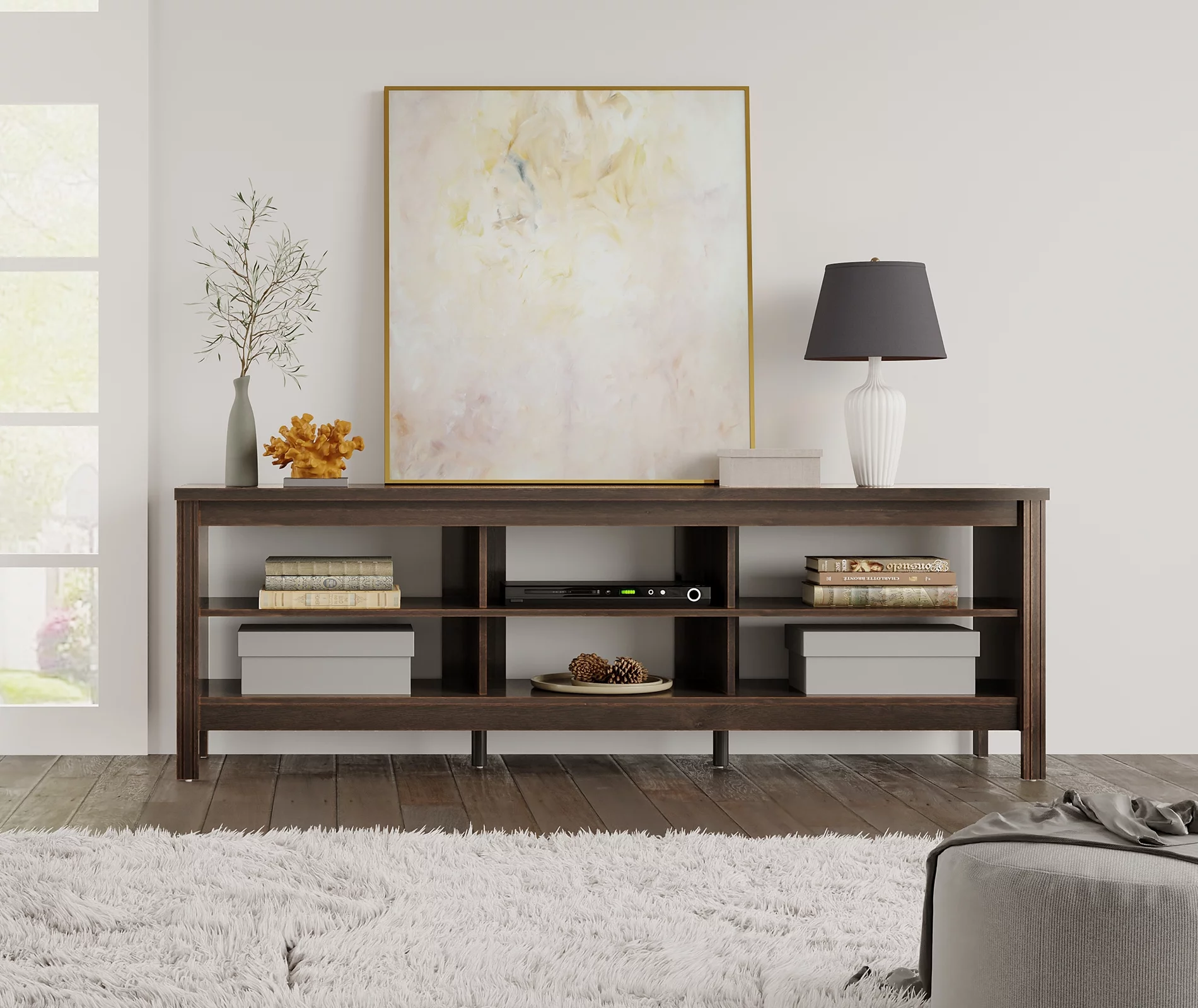 Wampat TV Stands for 75 inch Flat Screen Wood Media Console Table Cabinet Entertainment Center, Espresso