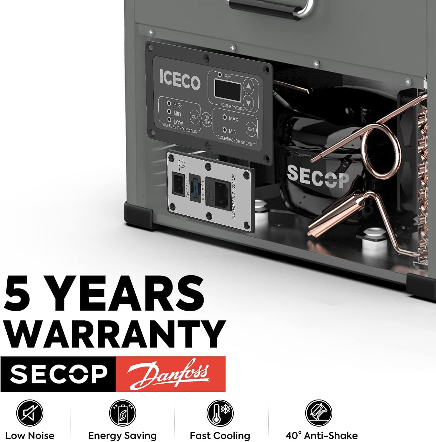 ICECO VL45 Portable Refrigerator with SECOP Compressor, 45 Liters Platinum Compact Refrigerator, DC 12/24V, AC 110-240V, 0℉ to 50℉