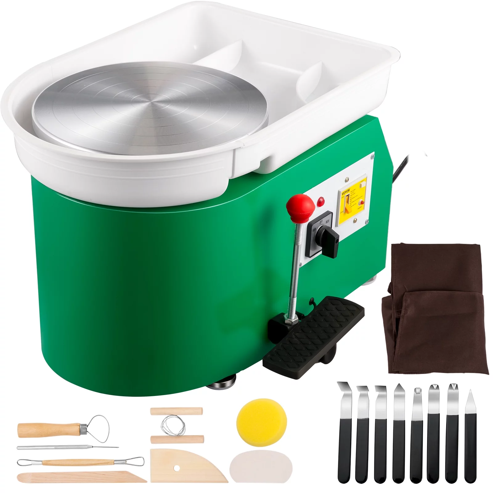VEVORbrand Pottery Wheel Machine 11", 0-300rpm Ceramic Wheel, 350w Foot Pedal Shaping Tools 1pc Apron